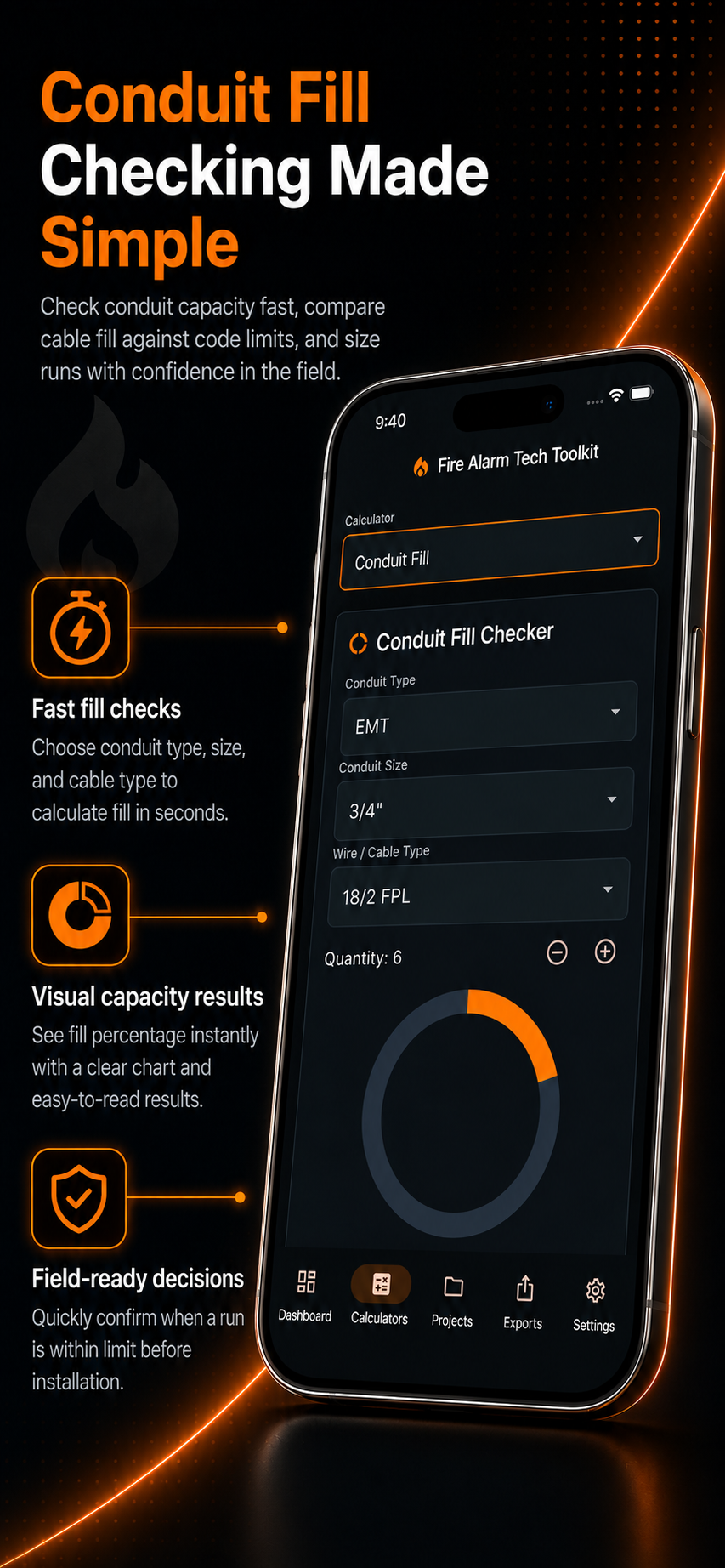 Conduit fill checker screen