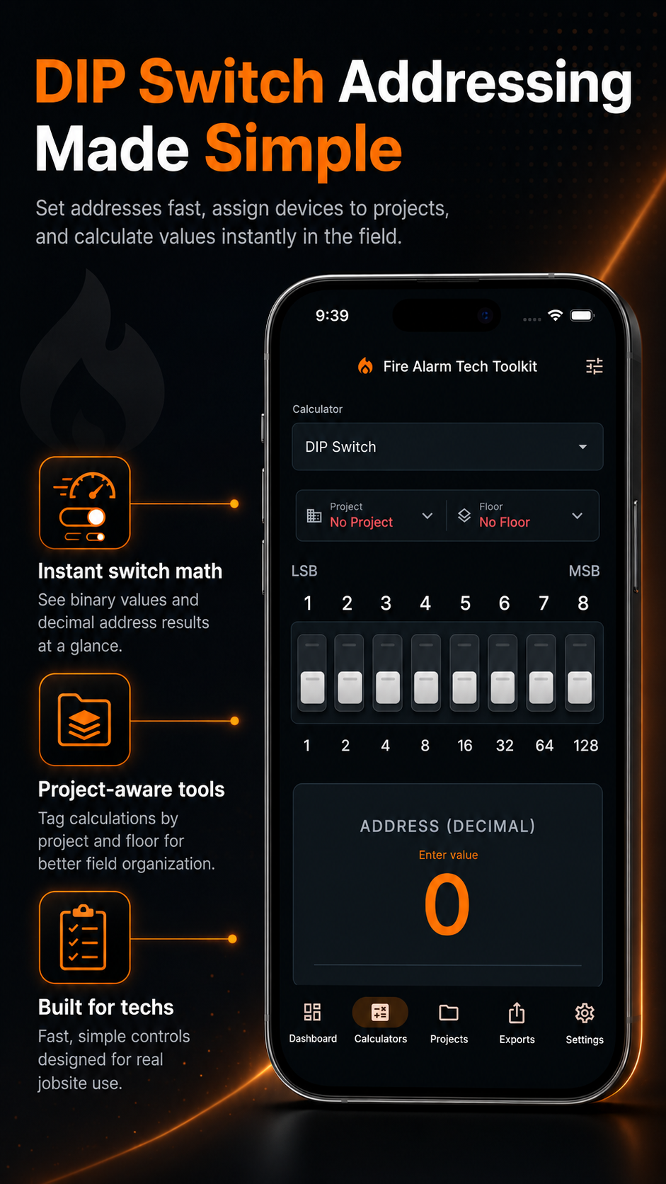 DIP switch calculator screen