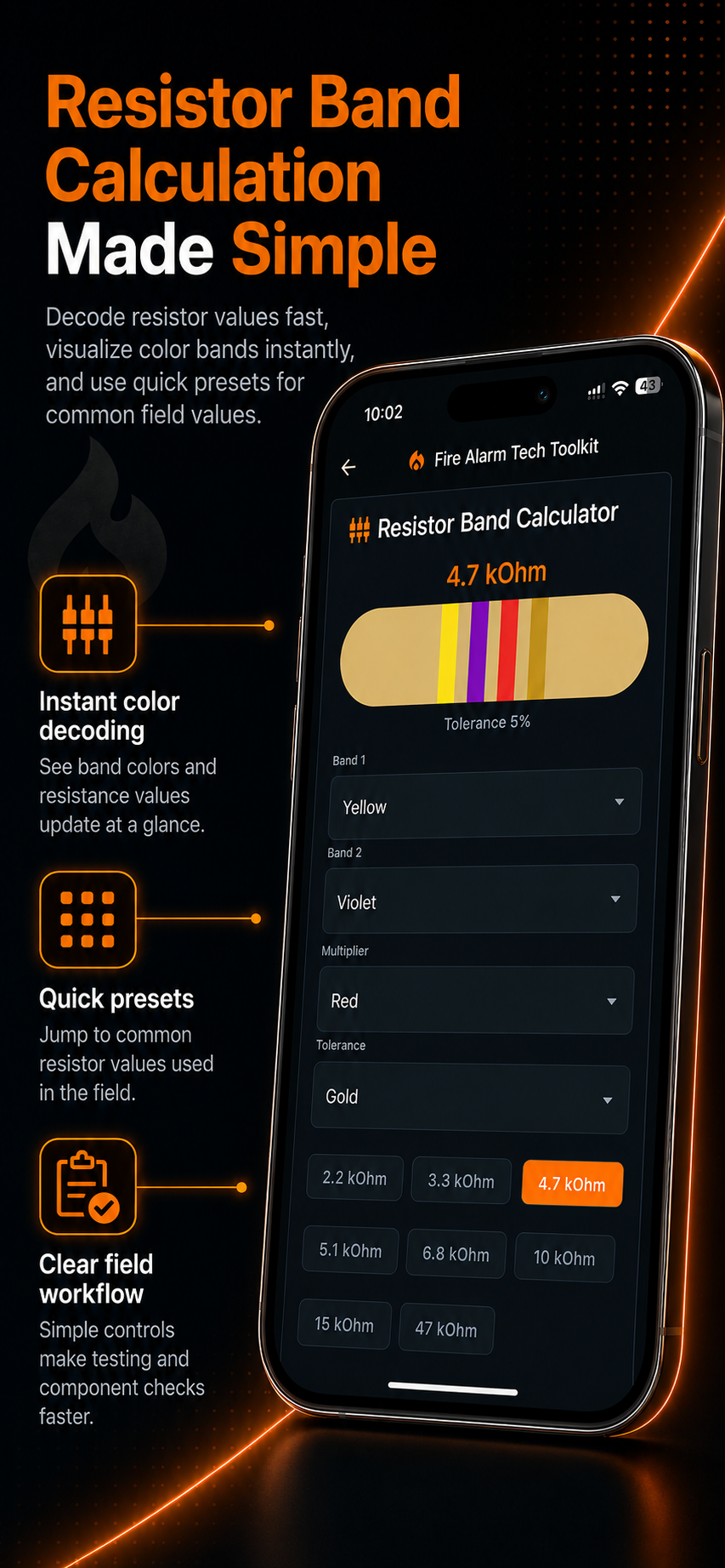 Resistor band calculator screen